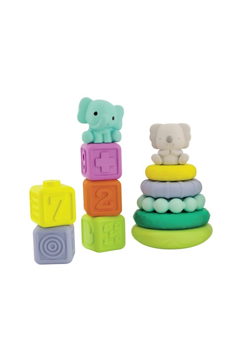 Set sensoriel 24 pièces balles, animaux, cubes et pyramides à empiler Infantino 2