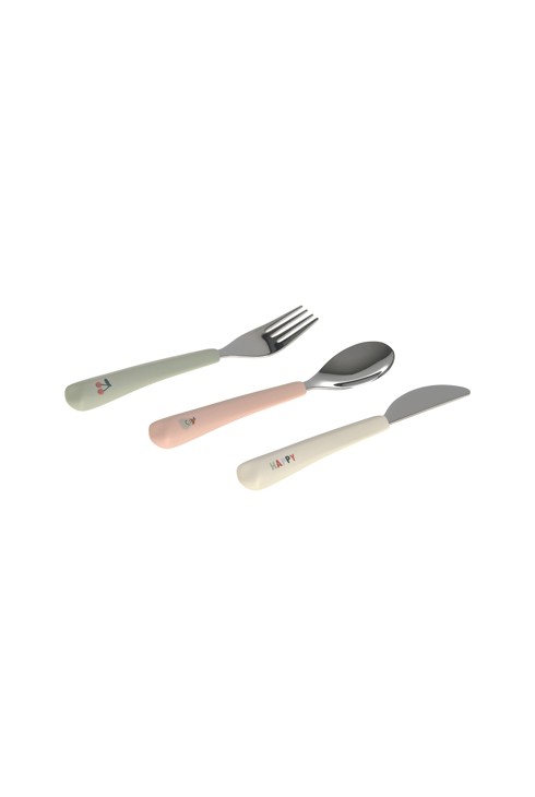 Couverts en silicone 3 pcs Happy Fruits Cerise, Rose,Kaki clair,écru LÄSSIG 2