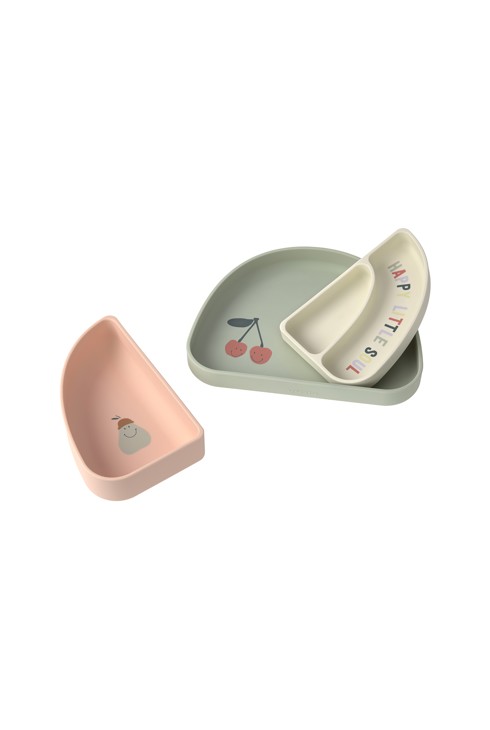 Set de vaisselle en silicone 3 pcs Cerise Happy Fruits, Rose, Kaki clair, écru LÄSSIG 2
