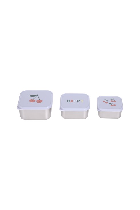 Lot de 3 boîtes à goûter inox Happy Fruits Cerise, lilas LÄSSIG 2