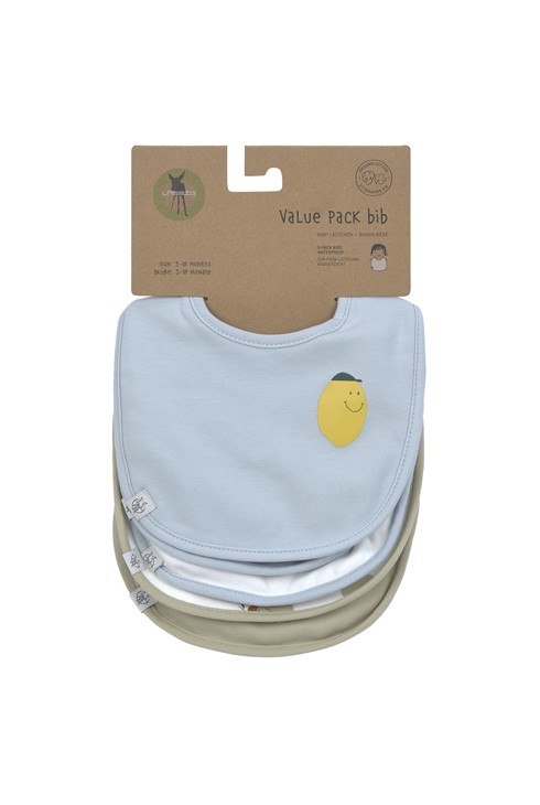 Lot de 5 bavoirs coton (bio) Happy Fruits Citron, Bleu Kaki clair LÄSSIG 2