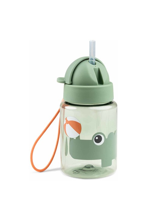 Gourde vert 280 ml avec paille et attache 2