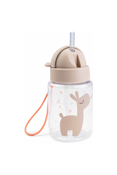 Gourde beige 280 ml avec paille et attache 2