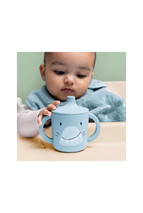 Tasse d'apprentissage en silicone requin bleu gris 2