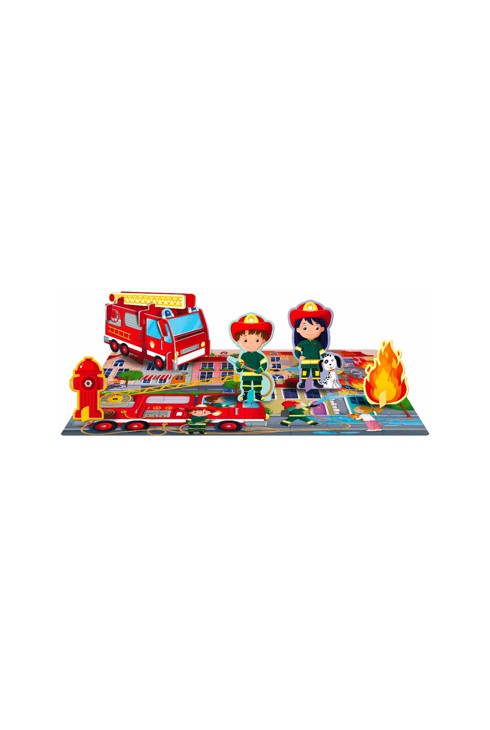 Coffret Les pompiers Puzzle, livre, maquette et figurines Sassi 2