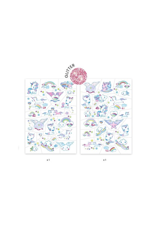 2 planches de tattoos licornes glitter Djeco 2