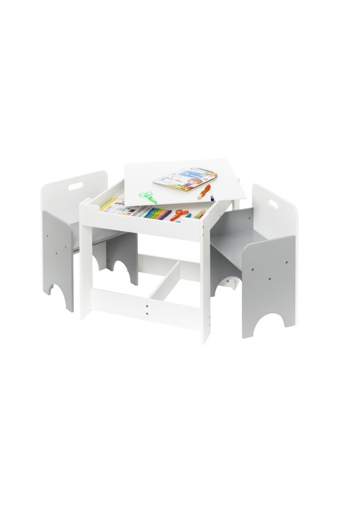 Table de jeux et ses deux chaises encastrables grises Oxybul 2