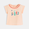 T-shirt col volanté patch oiseaux orange bébé fille