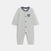 Combinaison longue rayée molleton bleu bébé garçon