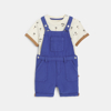 Salopette courte coton et t-shirt bleu bébé garçon