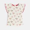 T-shirt manches à volants palmiers blanc bébé fille