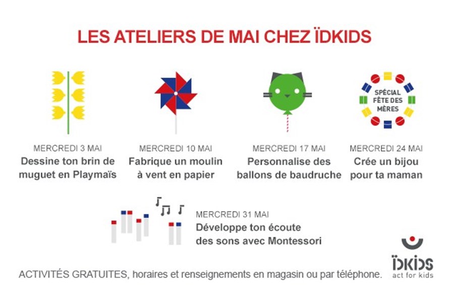 Les Ateliers en magasin IDKIDS de mai 2017 Les Ateliers en magasin IDKIDS de mai 2017