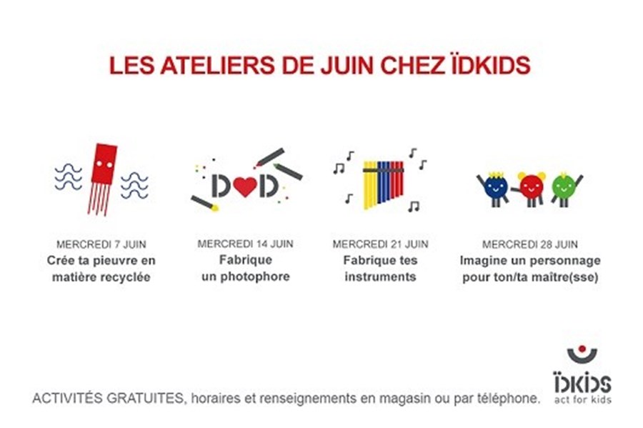 Les ateliers de juin 2017 dans les magasins ÏDKIDS Les ateliers de juin 2017 dans les magasins ÏDKIDS