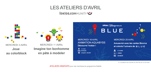 Les ateliers d'avril 2018 dans les magasins ÏDKIDS Les ateliers d'avril 2018 dans les magasins ÏDKIDS