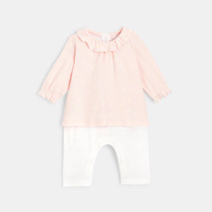 Combinaison effet 2 en 1 bébé fille en coton bio rose Absorba 1