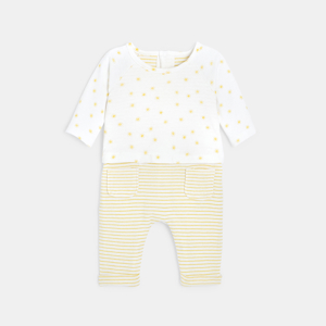 Combinaison effet 2 en 1 bébé garçon en coton bio blanc Absorba 1