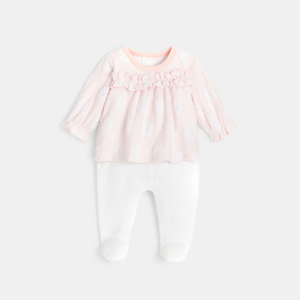 Combinaison bébé fille en velours dévoré rose Absorba 1