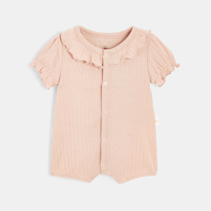 Combishort bébé fille en coton bio maille pointelle rose Absorba 1