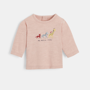 T-shirt manches longues bébé en jersey flammé bio rose Absorba 1