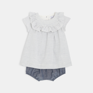 Robe à rayures et bloomer bébé fille bleue Absorba 1