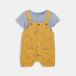 Ensemble t-shirt et salopette courte bébé garçon jaune Absorba 1