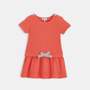 Robe manches courtes bébé fille nid d'abeille orange Absorba 1