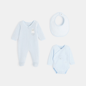 Ensemble 3 pièces bébé en velours bio bleu Absorba 1