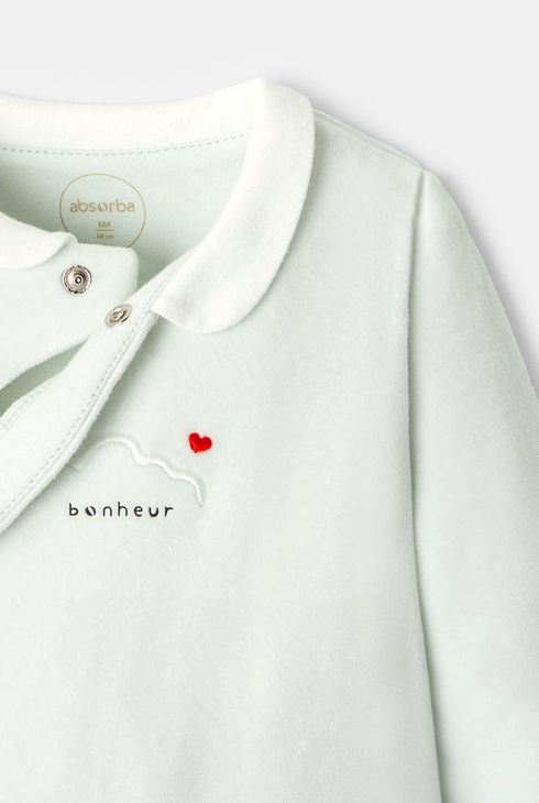 Dors-bien en velours vert bébé mixte 2