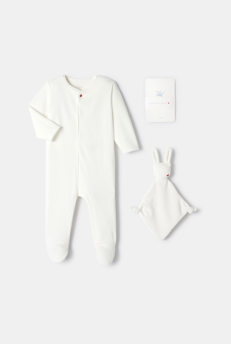 Estuche de pijama y doudou de terciopelo blanco para recién nacido Absorba 1