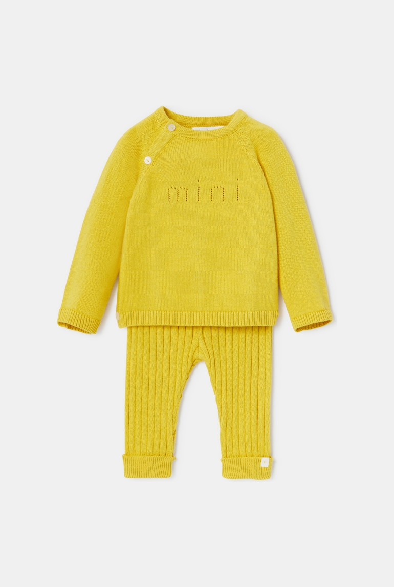 Ensemble en maille fine jaune naissance Absorba 1