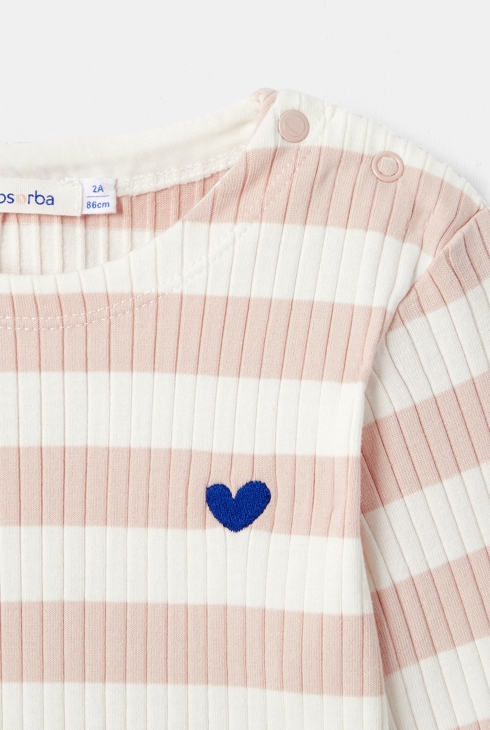 Marinière côtelée rayée rose bébé fille Absorba