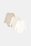 Lot de 3 bodies cœur croisé à manches longues en coton bio beige naissance Absorba