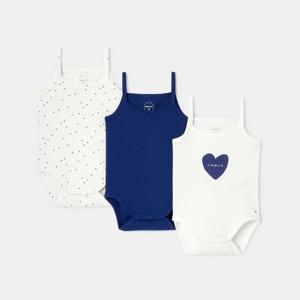 Lot de 3 bodies à bretelles en coton bio bleu bébé fille Absorba 1