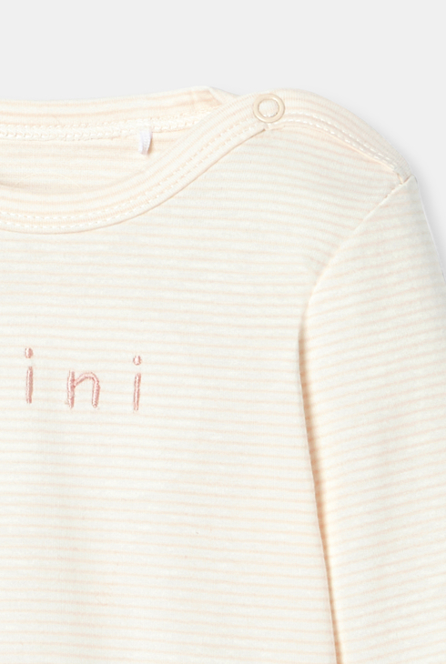 T-shirt à manches longues rayé en coton bio rose naissance Absorba