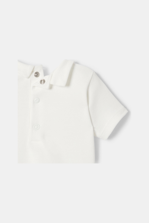 T-shirt col polo à manches courtes en coton bio blanc naissance Absorba 2