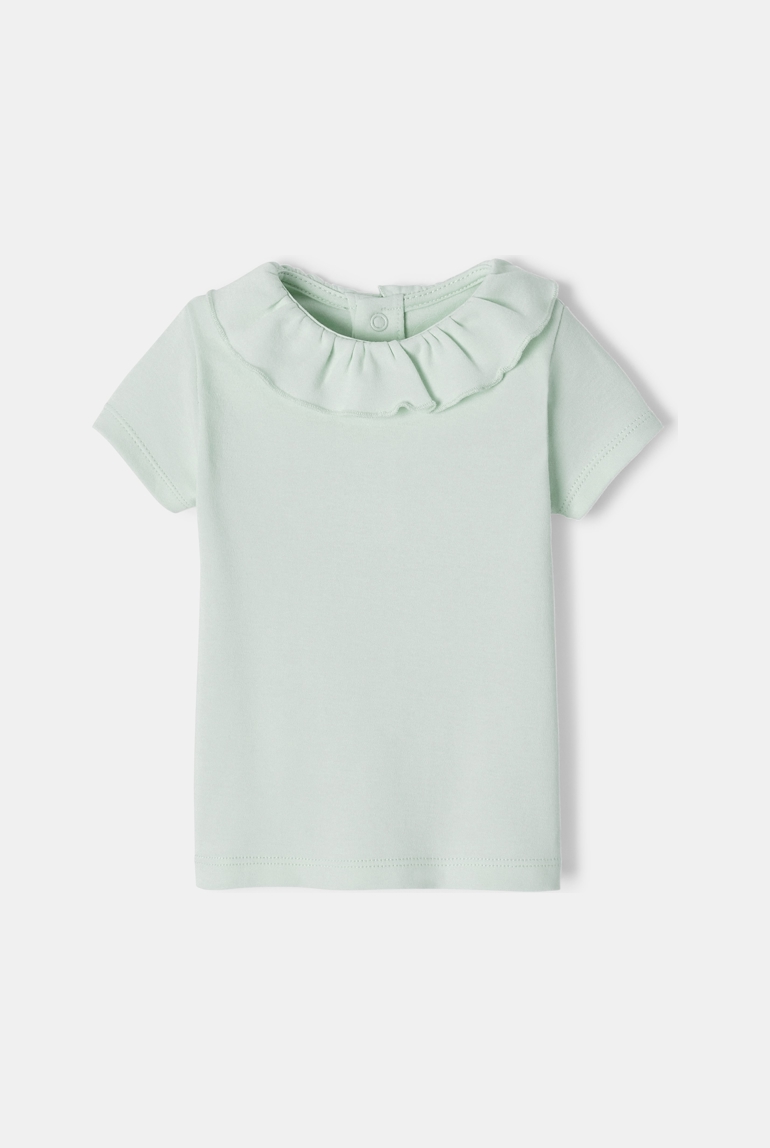 T-shirt à col collerette manches courtes en coton bio bleu naissance Absorba 1