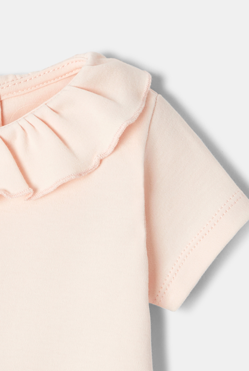 T-shirt à col collerette manches courtes en coton bio rose naissance Absorba 2