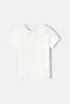 T-shirt à col collerette manches courtes en coton bio blanc naissance Absorba