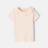 T-shirt à col collerette manches courtes en coton bio rose naissance Absorba