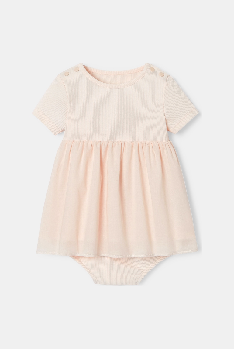 Robe à manches courtes et bloomer en coton bio rose naissance Absorba 1