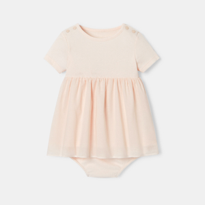 Robe à manches courtes et bloomer en coton bio rose naissance Absorba 1