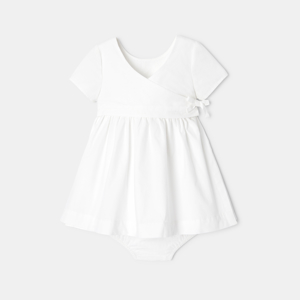 Robe à manches courtes et bloomer en coton bio blanche naissance Absorba 1