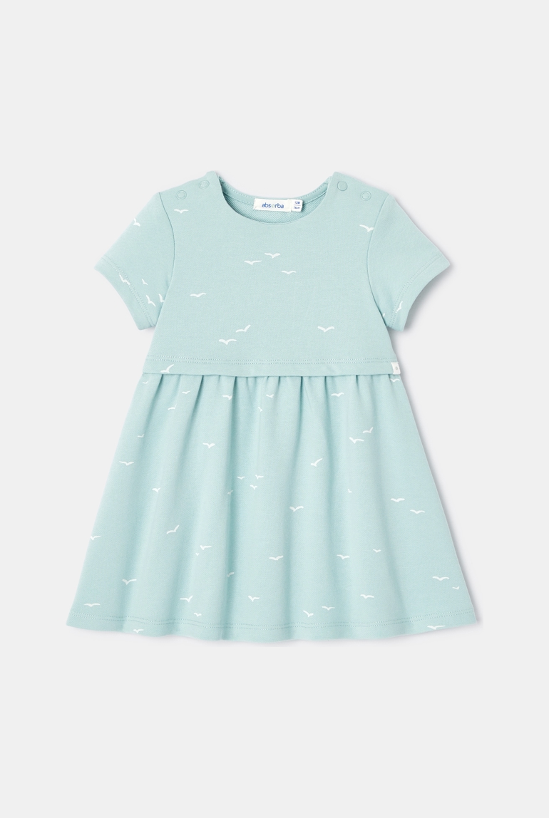 Robe à manches courtes en coton turquoise bébé fille Absorba 1