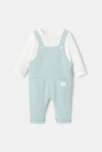 Salopette en coton nid d'abeille avec t-shirt intégré turquoise naissance Absorba
