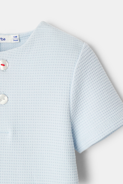 Combinaison courte nid d'abeille bleu bébé mixte 2