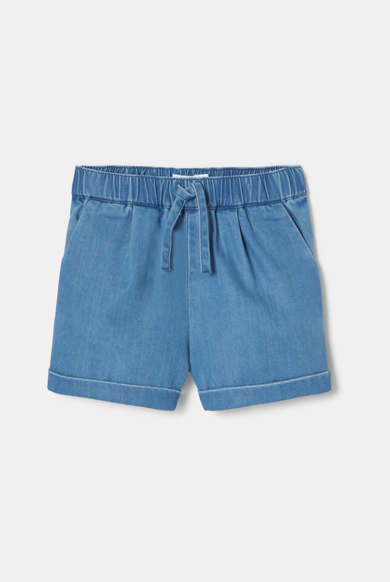 Short denim léger bleu chambray bébé mixte 1