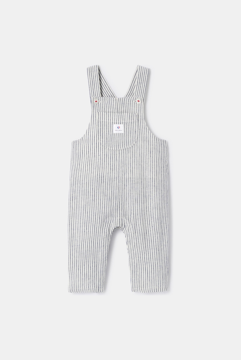 Salopette coton et lin rayée bleu bébé mixte 1