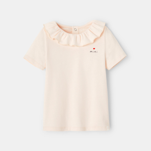 T-shirt col à volants jersey rose bébé fille 1