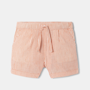 Short coton et lin rayé orange bébé fille 1