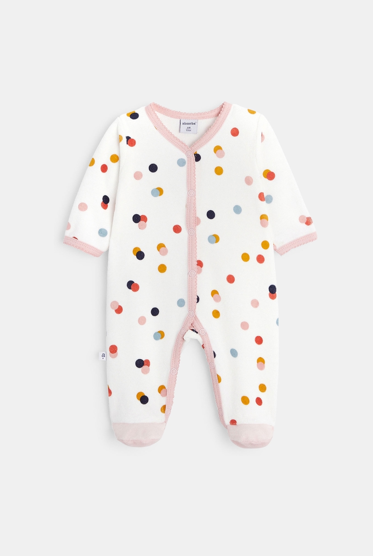 Dors-bien en velours bébé fille à pois 1